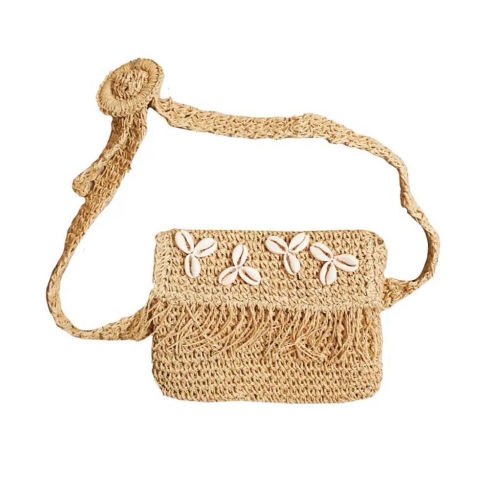 L Space Sienna Shell Raffia Fanny Pack Belt Bag